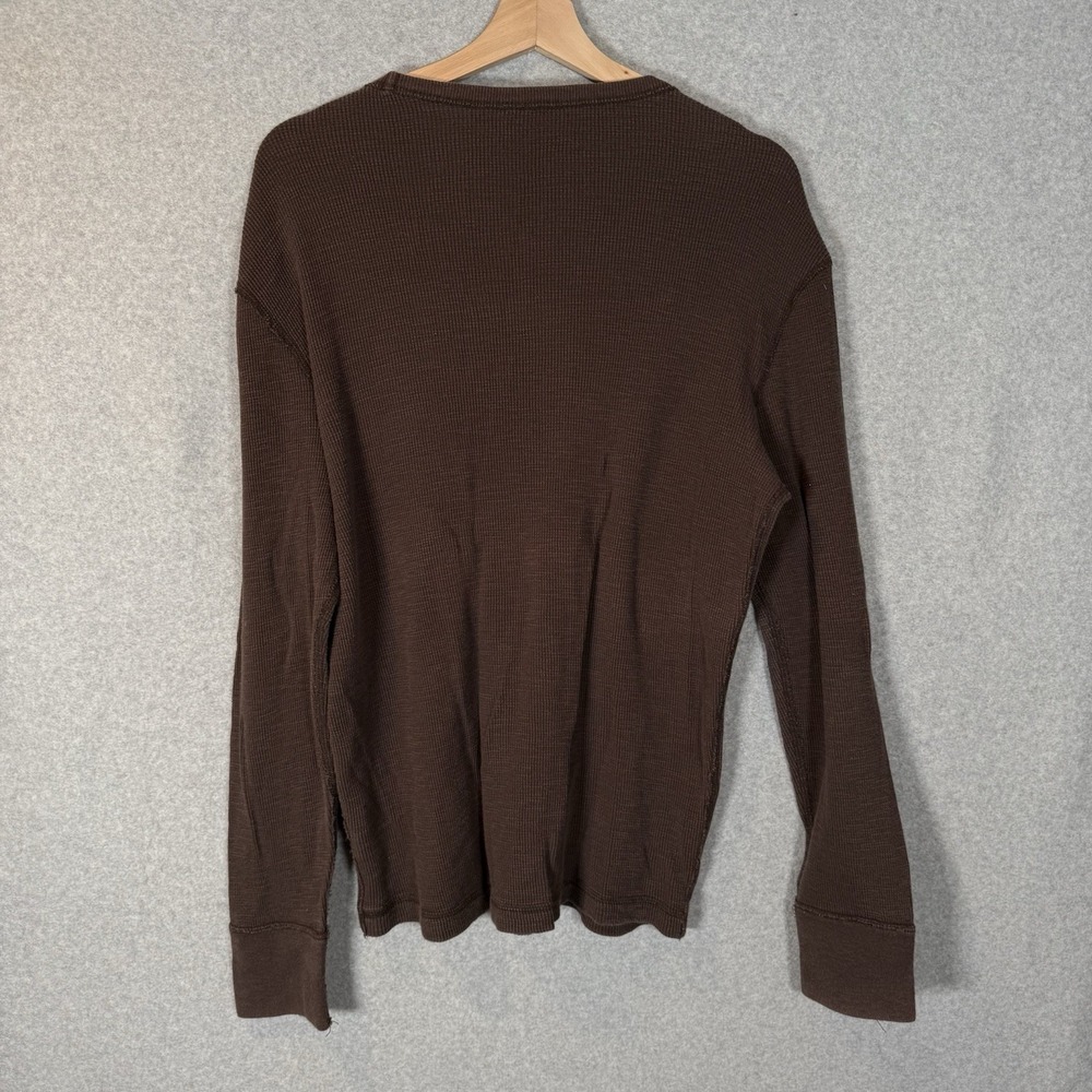 American Eagle Thermal Mens Medium Y2K Logo Long Sleeve Brown Shirt - Picture 3 of 7